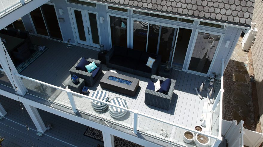 Aerial view of a new deck built by Garrety Glass