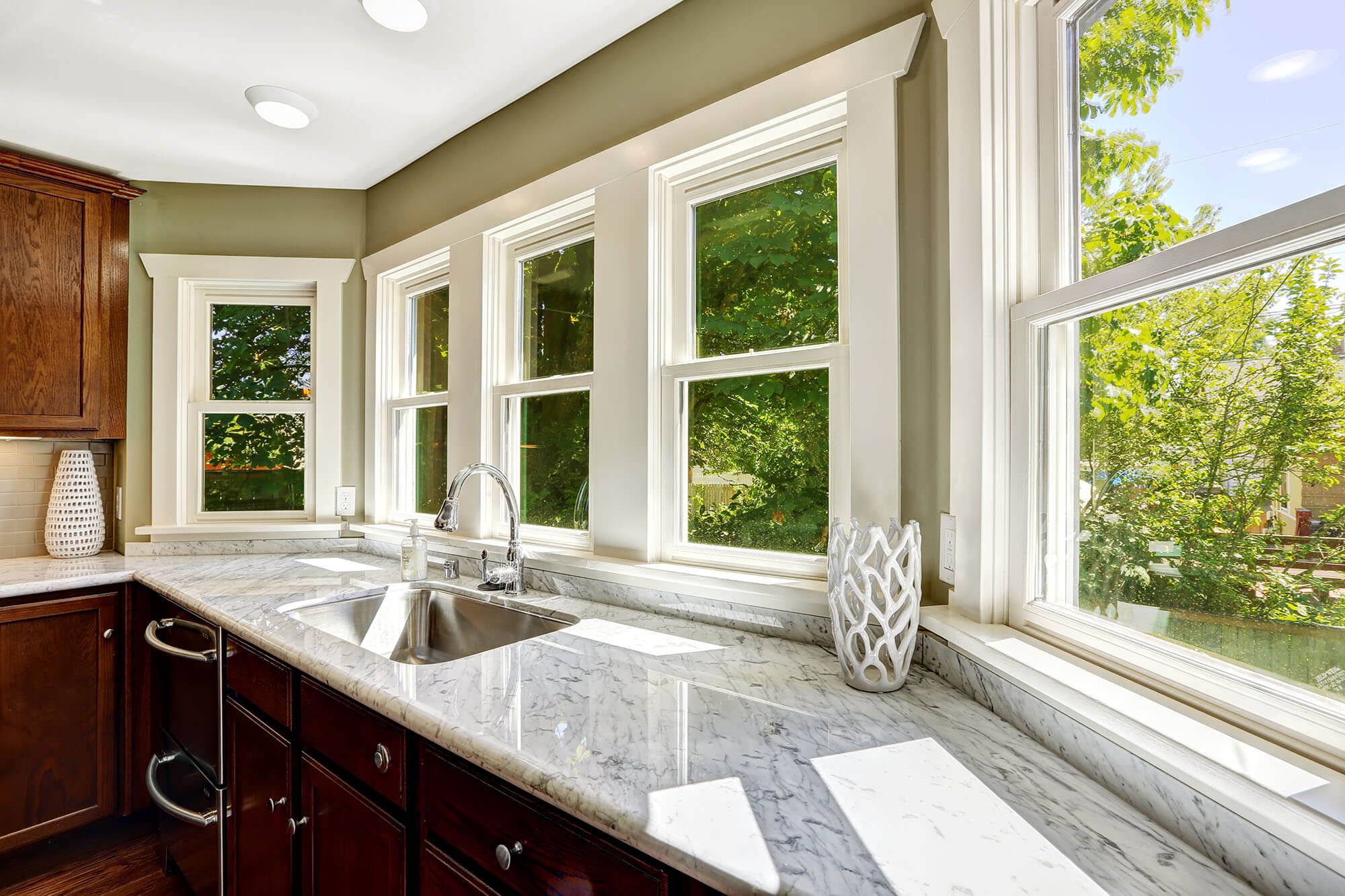 Double hung windows in a kitchen